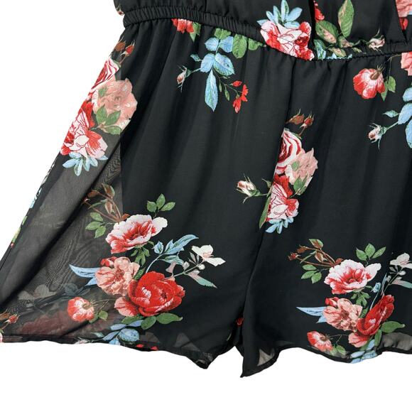 RUE 21 Medium Romper Floral Surplice V-Neck Lined Cutout Long Sleeves Multicolor - Picture 3 of 7